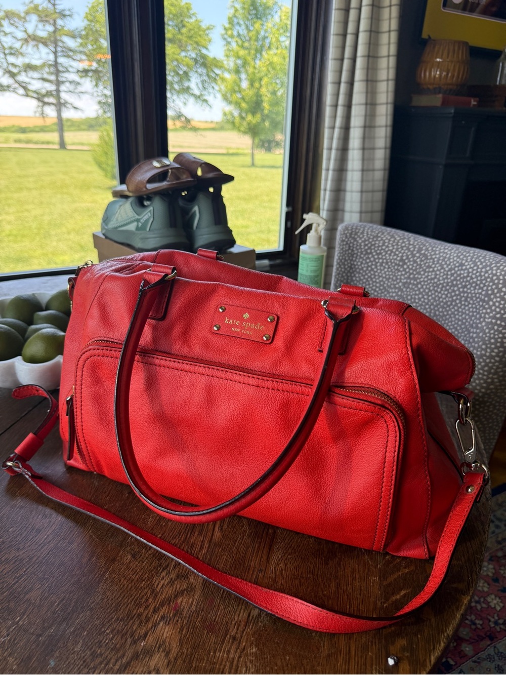 kate spade orange Pebbled Leather Shoulder Bag Purse